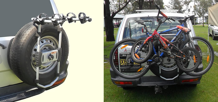 spare wheel mounted bike rack